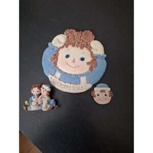 Vintage Raggedy Ann & Andy Resin Tea Set of 3 Figurines Cute Collectible